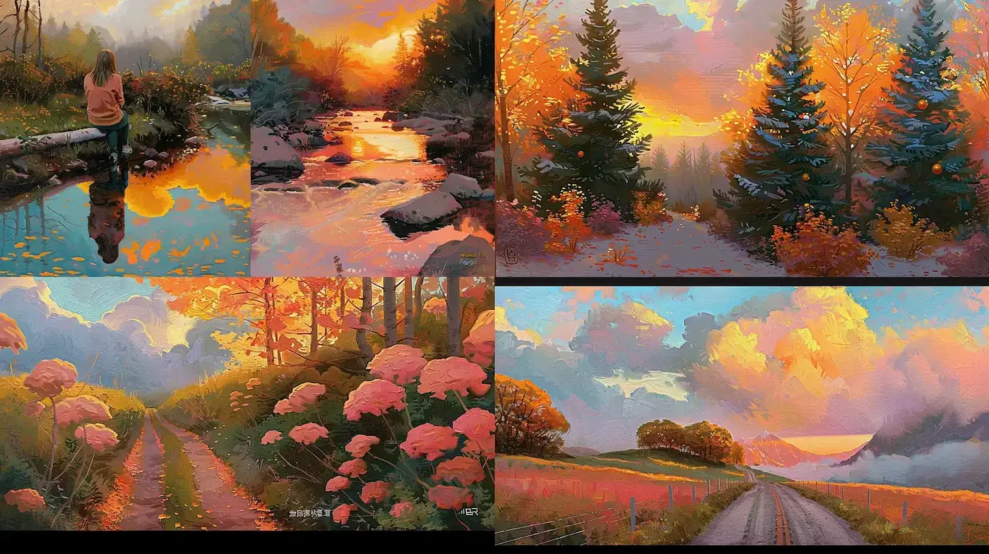 Luminous Autumn Landscapes with a Whimsical Touch - Midjourney sref style