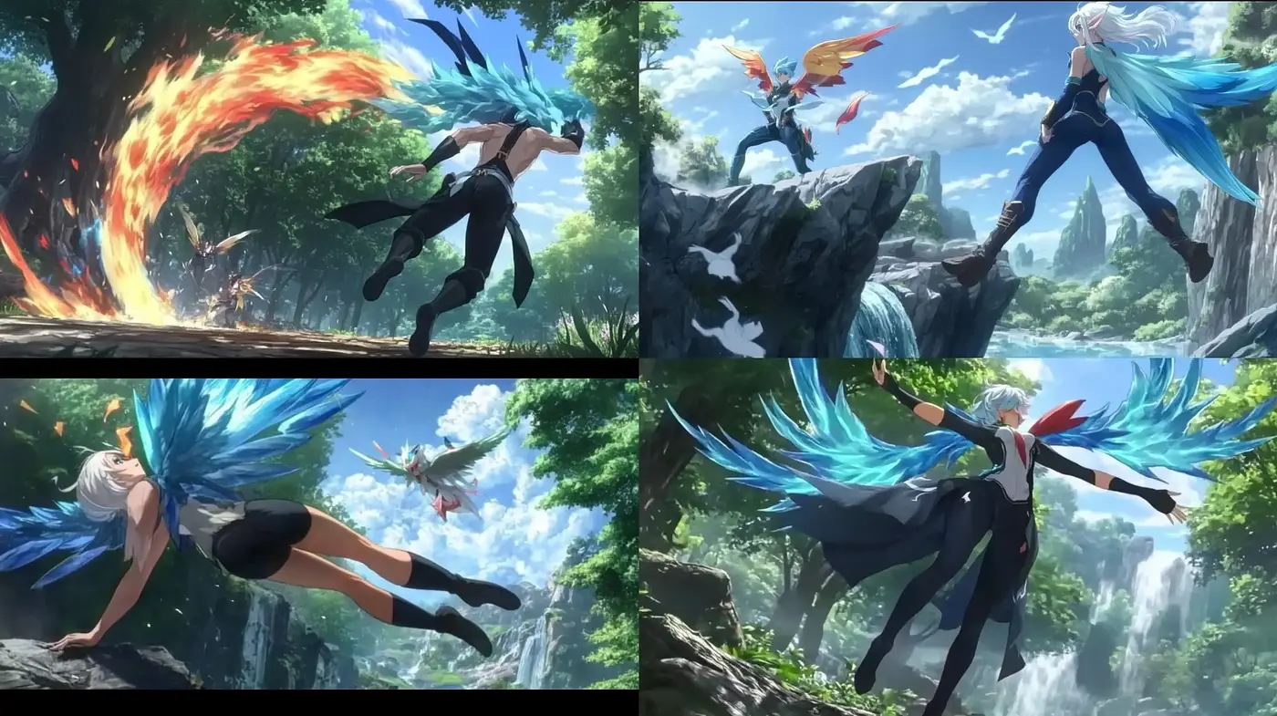 Dynamic Anime-Inspired Action with Mythical Overtones - Midjourney sref style