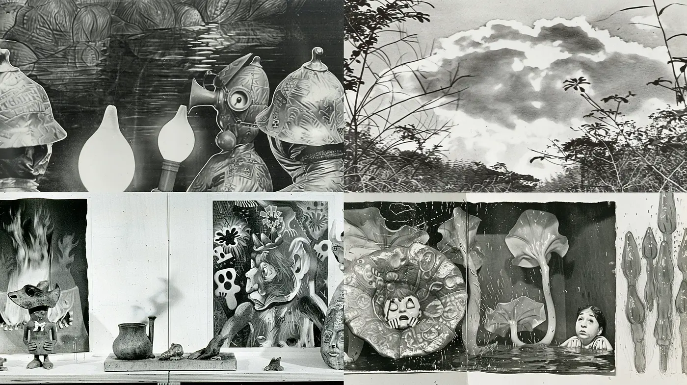 Ethereal Sepia-toned Dreamscape with Surrealist Influences - Midjourney sref style