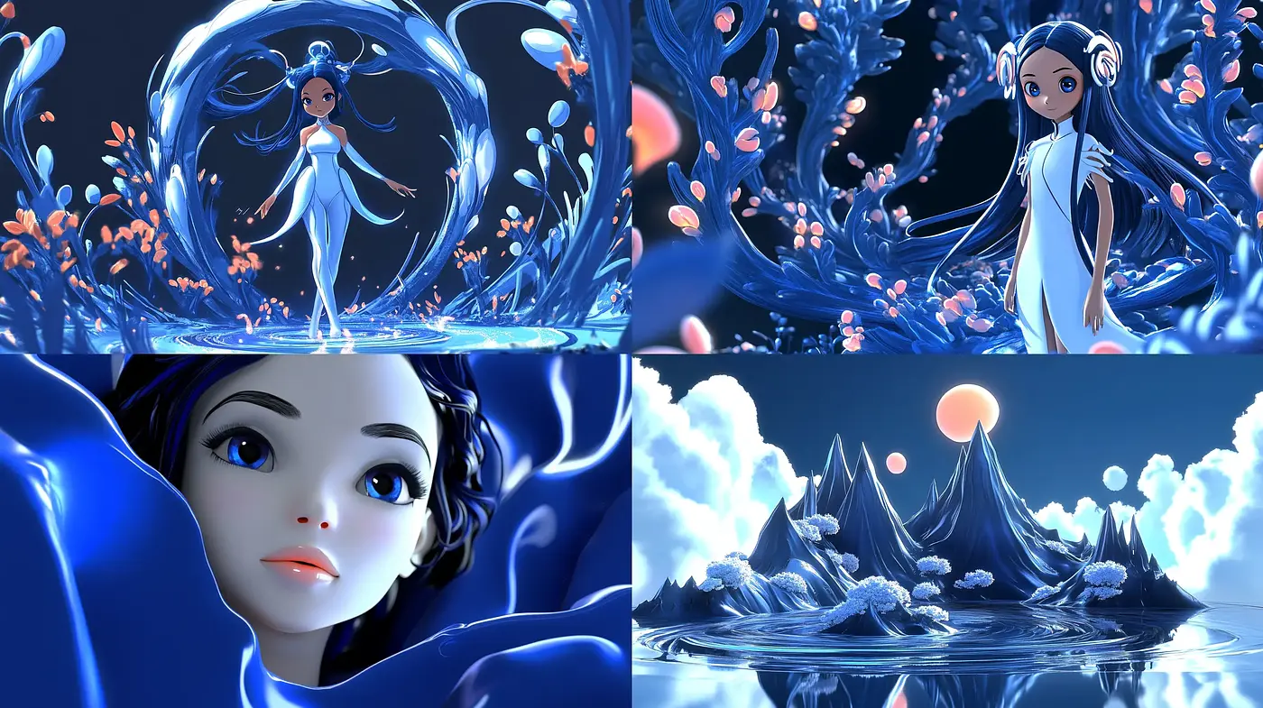 Luminous Elegance in Ethereal Blue: A Fantastical Digital Dreamscape - Midjourney sref style
