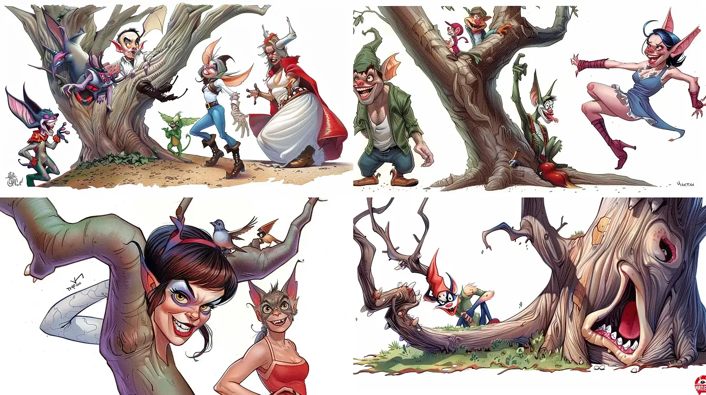 Fantastical Whimsy: A Homage to Exaggerated Cartoon Dynamics - Midjourney sref style