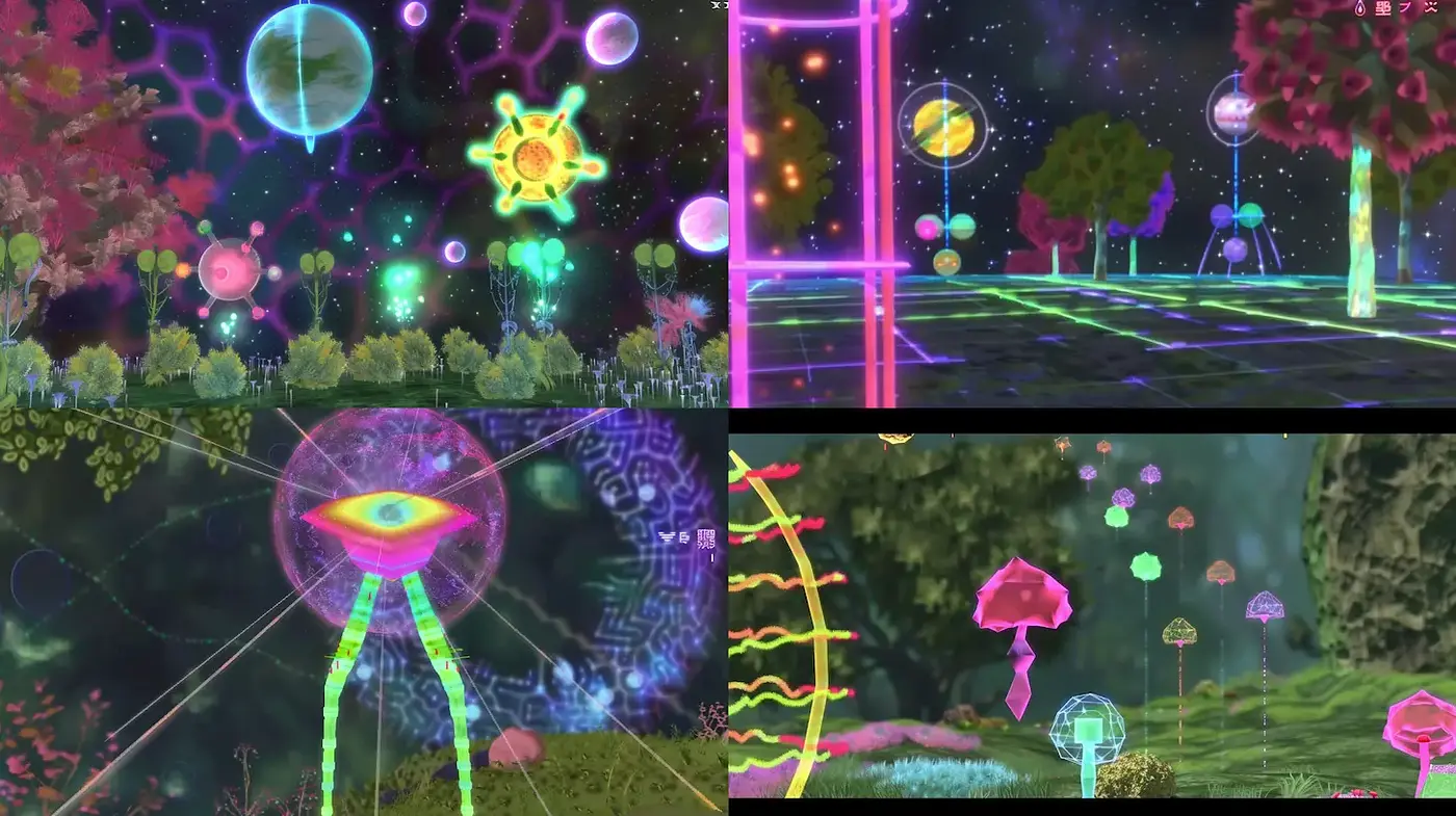 Vibrant Neon Sci-Fi Landscapes with Surreal Elements - Midjourney sref style