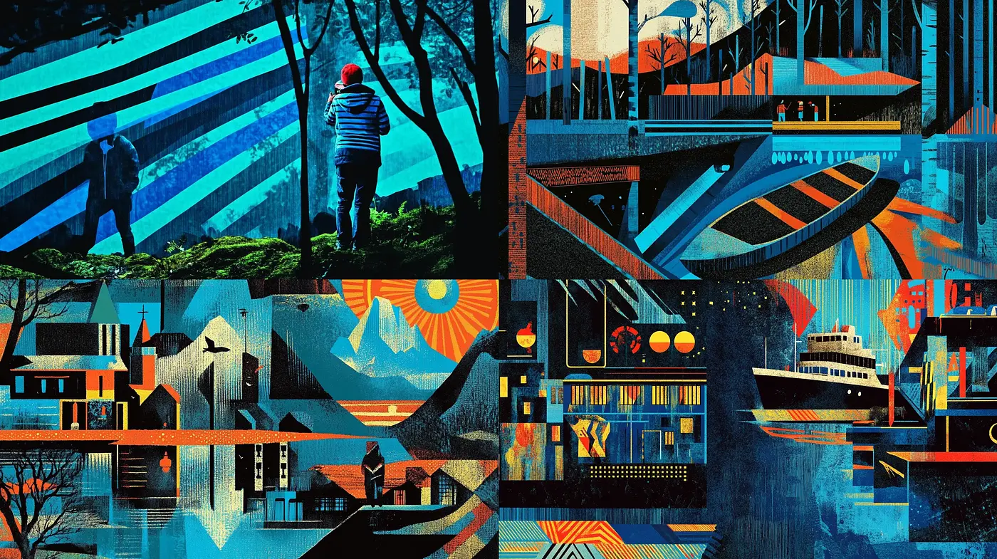 Abstract Geometric Narratives: A Fusion of Digital Modernism - Midjourney sref style