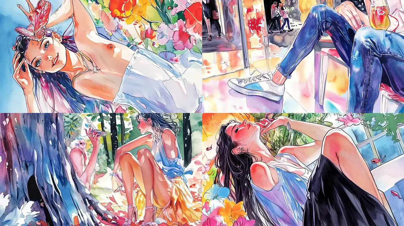 Watercolor Whimsy: Ethereal and Vibrant Portraiture - Midjourney sref style