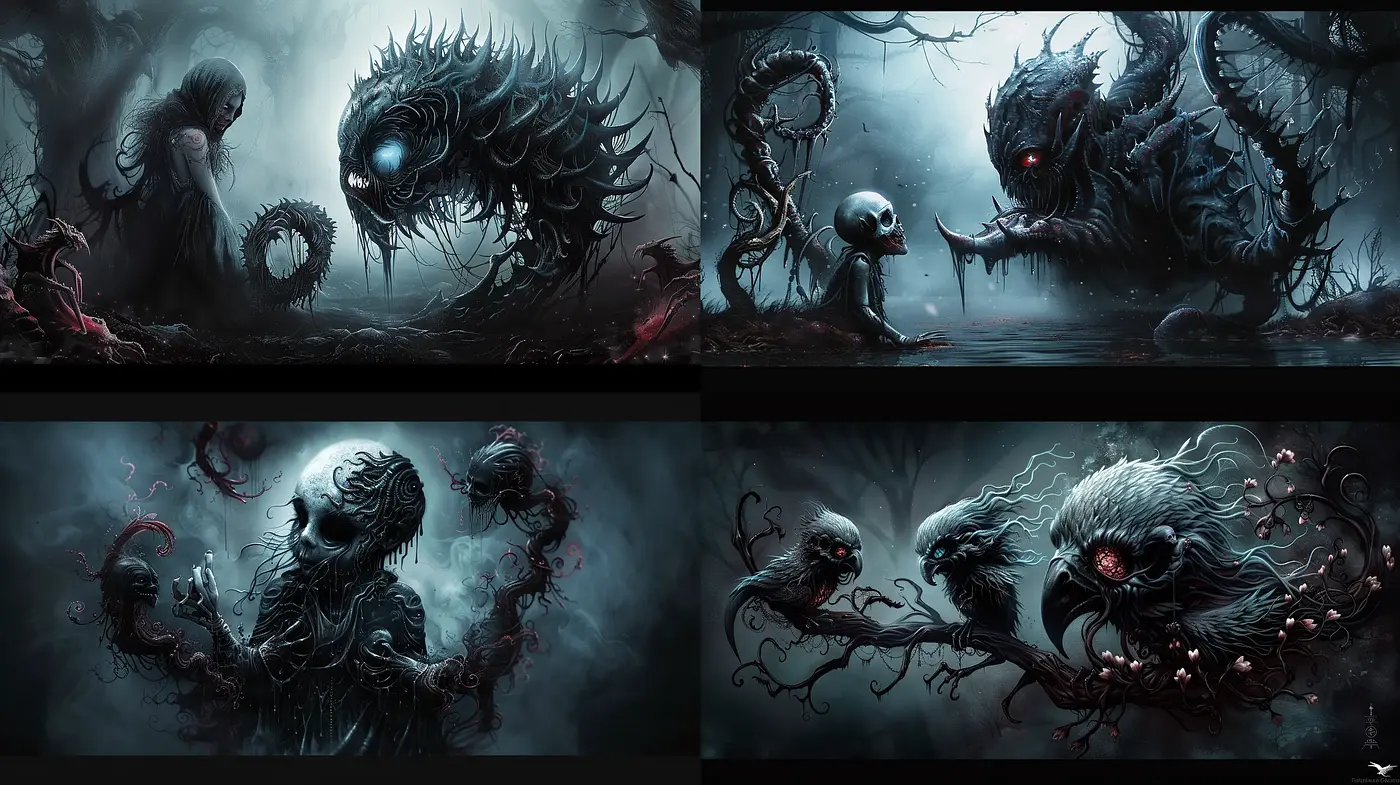 Ethereal Nocturnal Horrors: A Dark Fantasy Exploration - Midjourney sref style