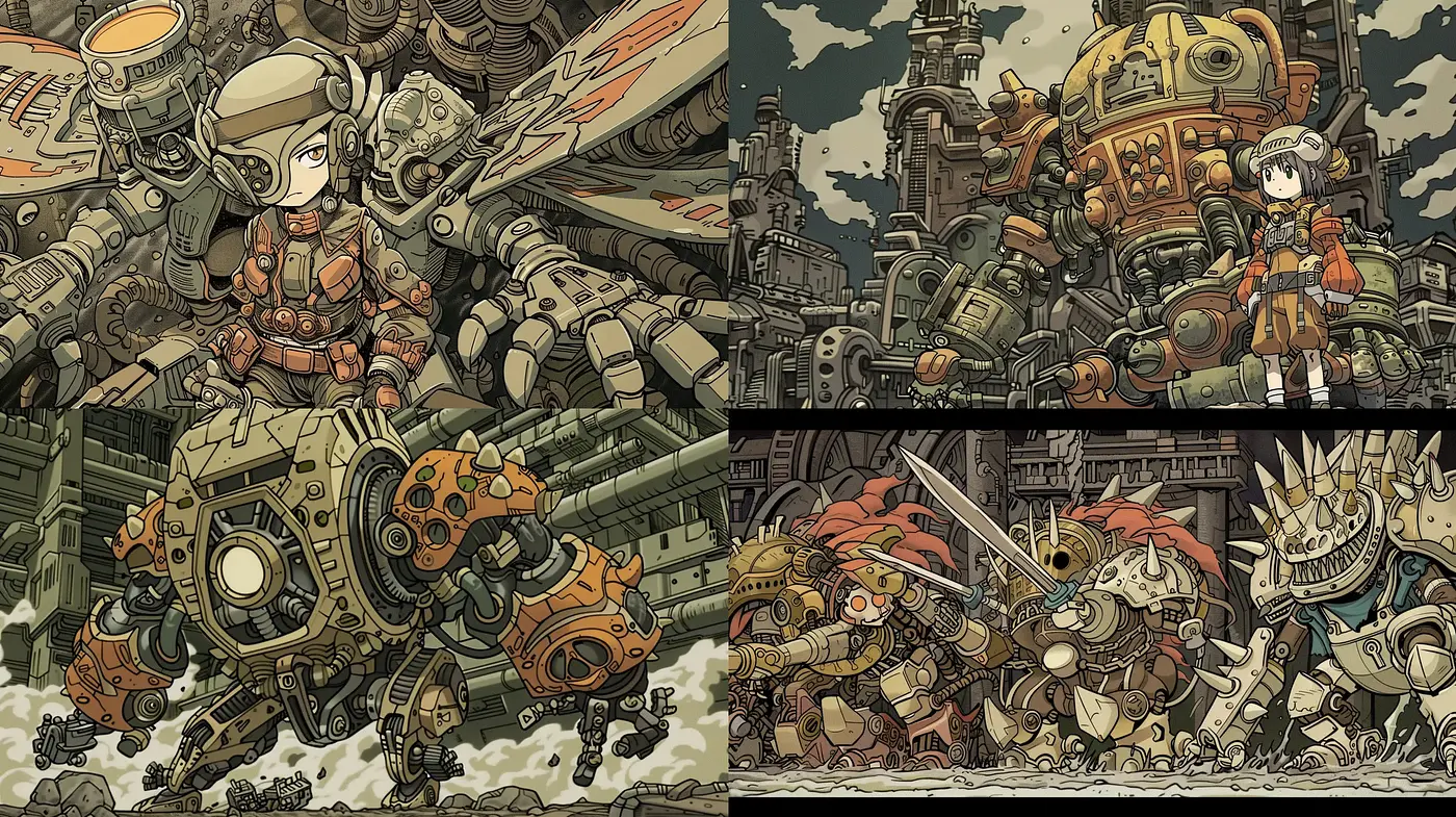 Dieselpunk Dreamscape: A Fusion of Machine and Myth in Sepia Tones - Midjourney sref style