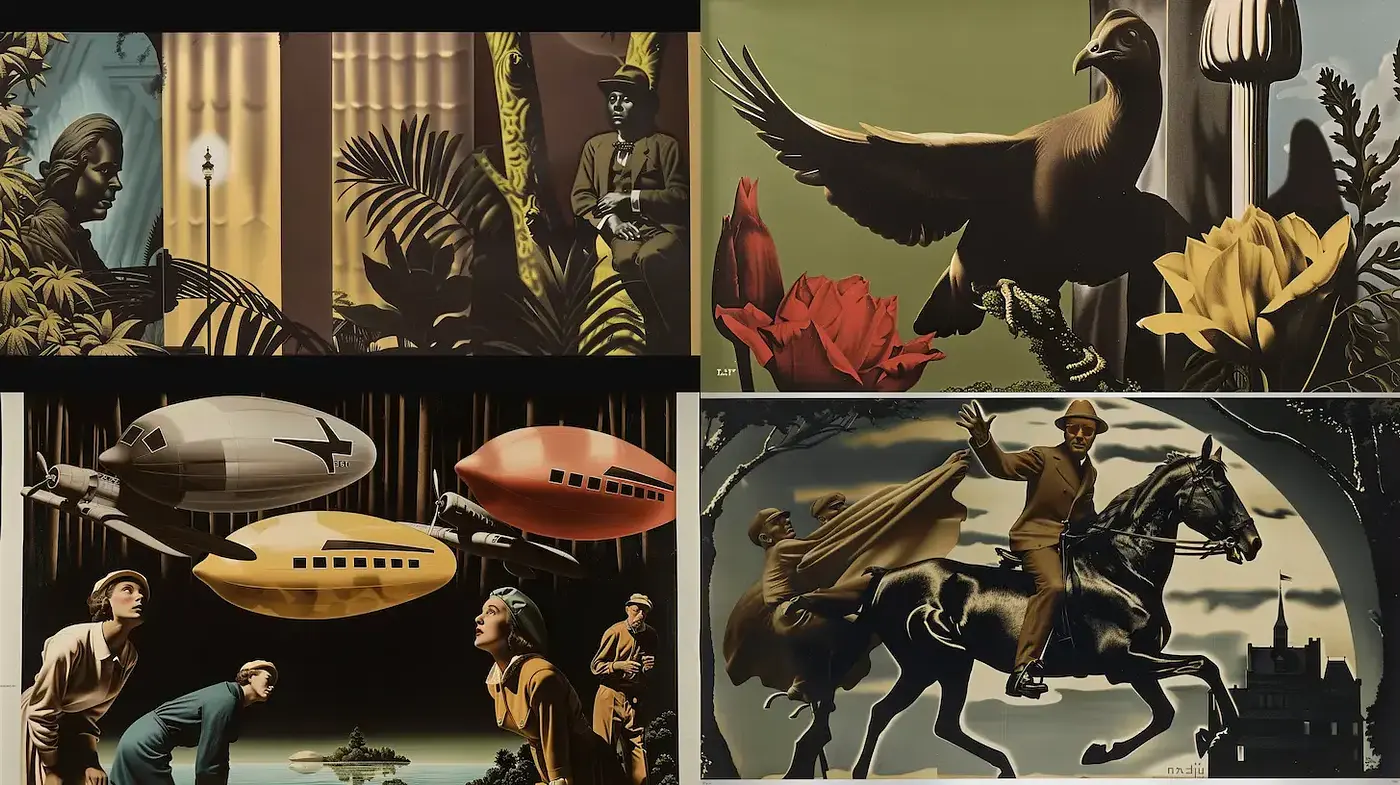 Retro-Futuristic Imagery with Artistic Flourishes - Midjourney sref style