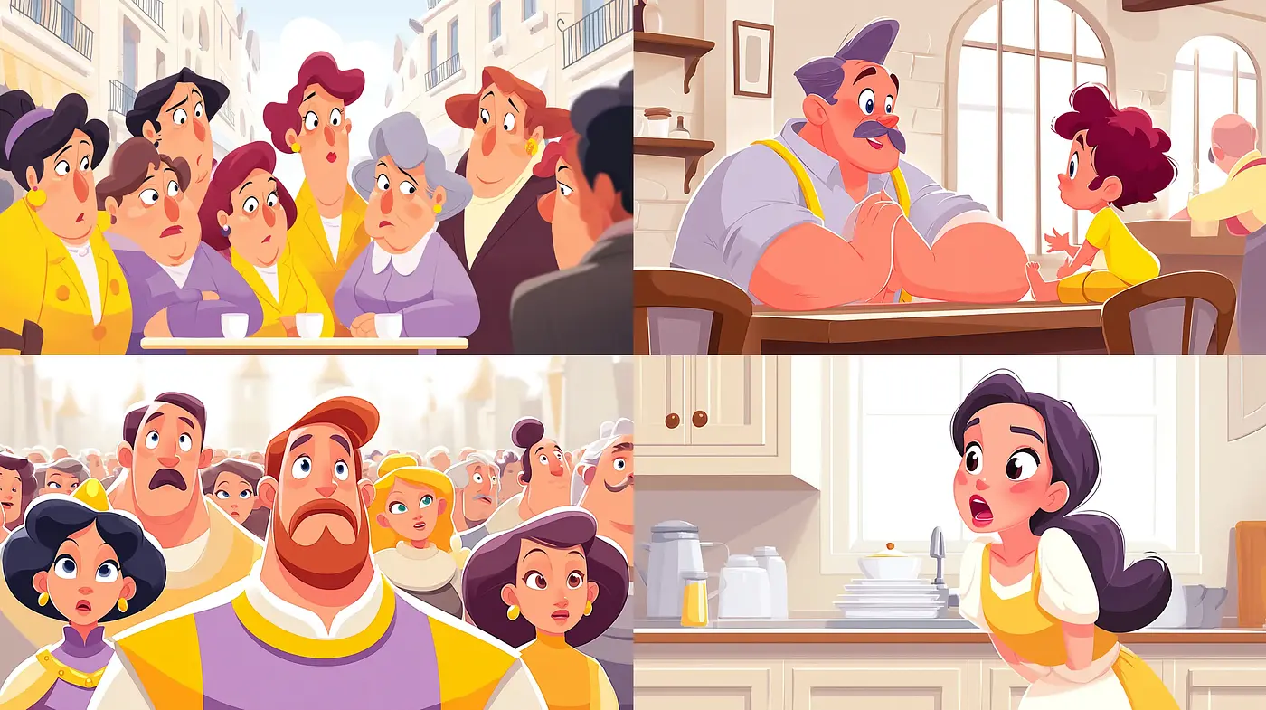 Playful and expressive cartoon style with consistent character design and vibrant settings - Midjourney sref style