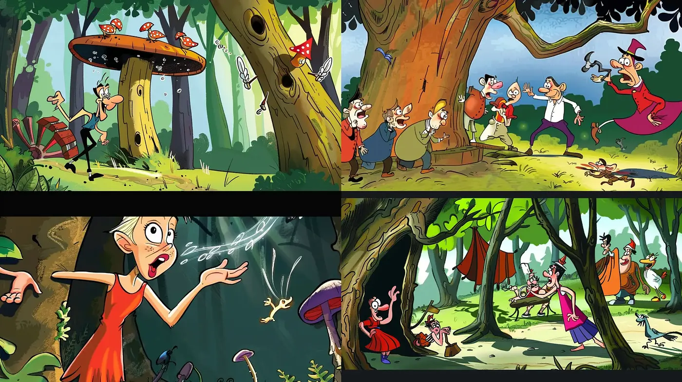 Enchanted Forest Whimsy: A Cartoonish Exploration of Fantastical Woodlands - Midjourney sref style