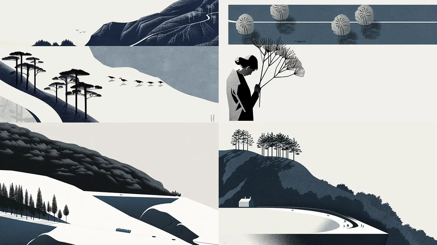 Serene Monochromatic Landscapes with Ethereal Textures - Midjourney sref style