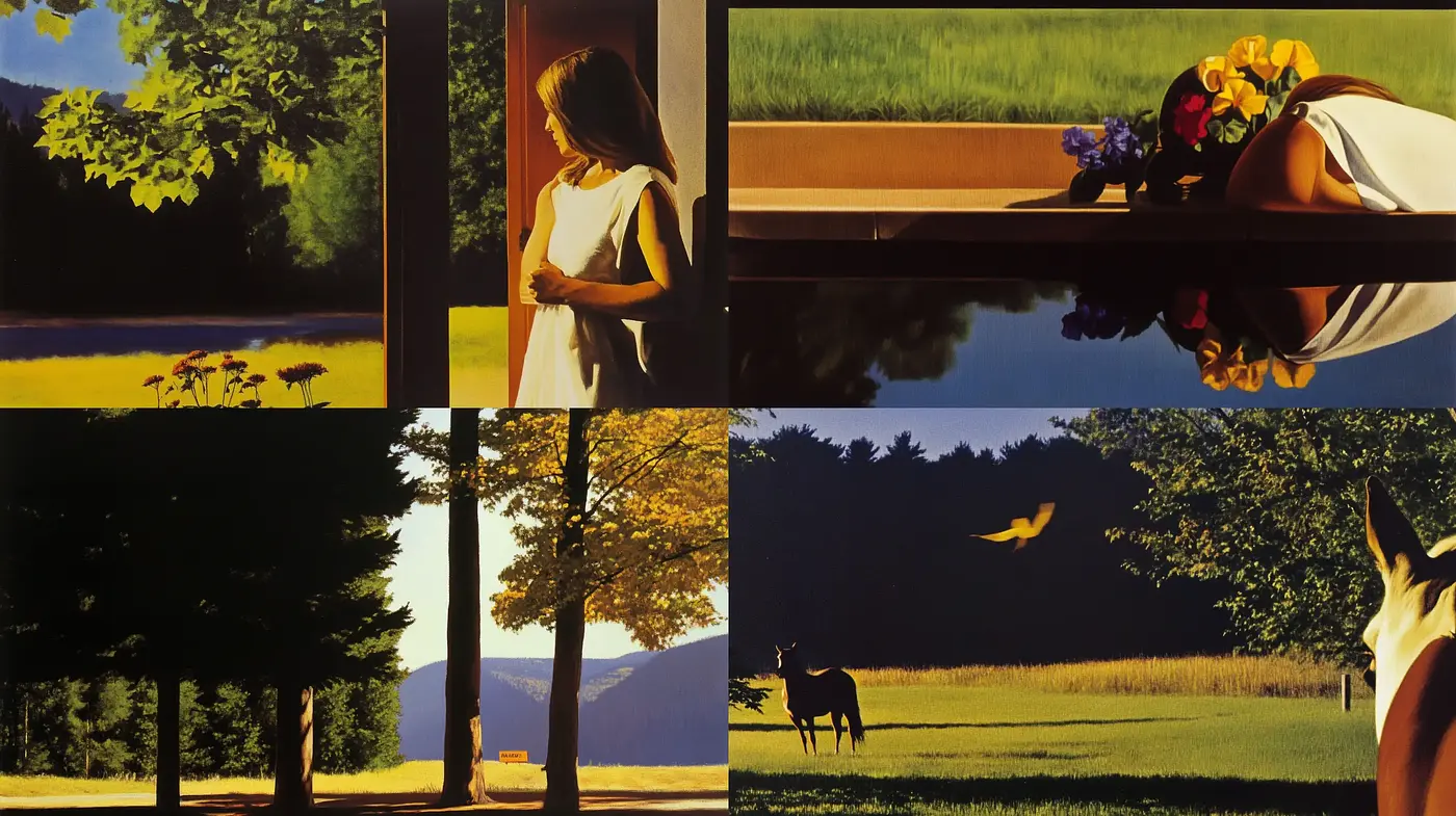 Contemplative Serenity in Luminous Landscape Tableaux - Midjourney sref style