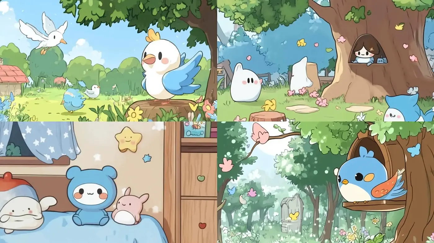 Whimsical Enchantment of Pastel Dreamscapes and Anime Animals - Midjourney sref style