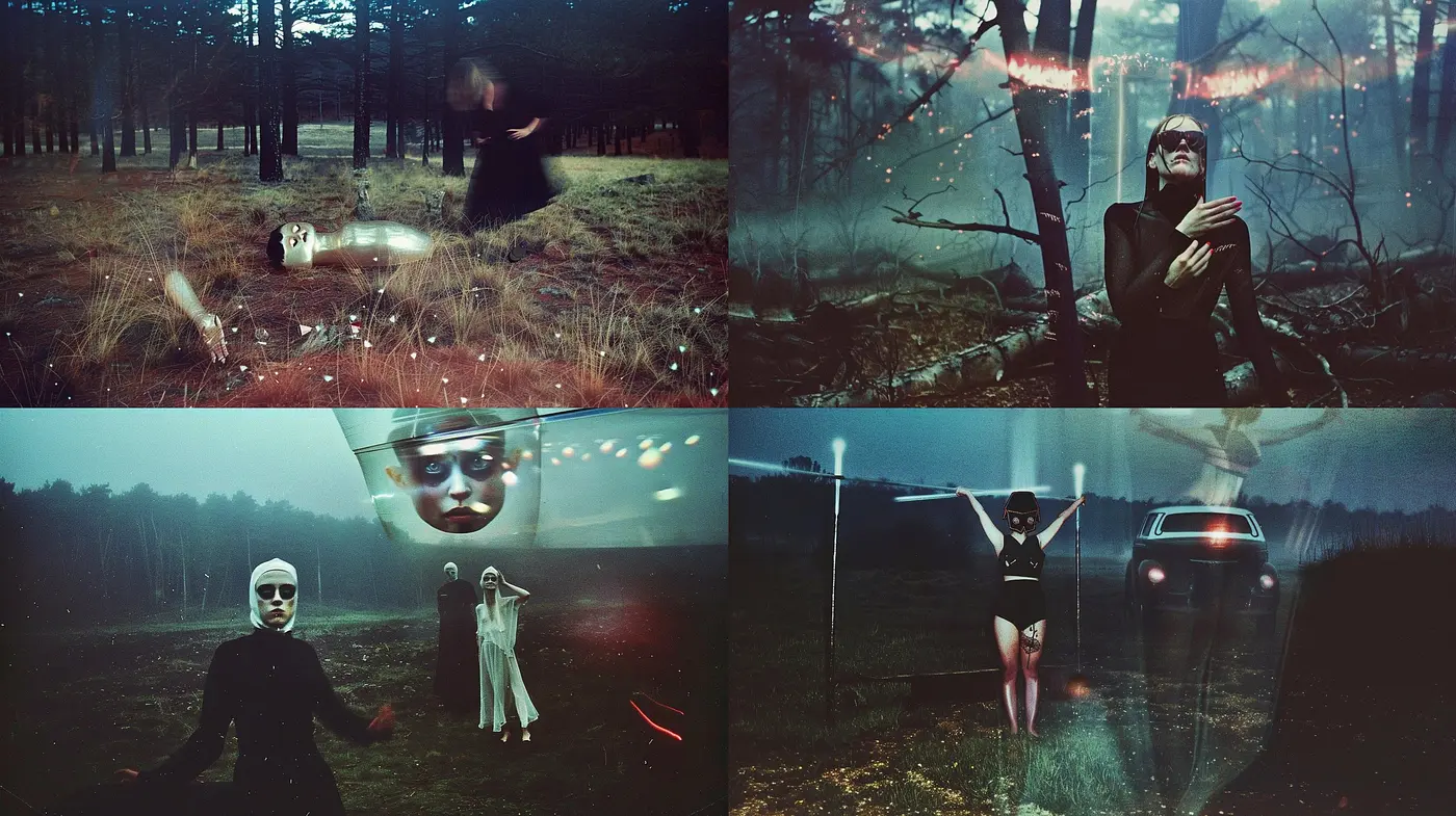 Surreal Cinematic Dreamscape: A Mysterious and Ethereal Artistic Expression - Midjourney sref style