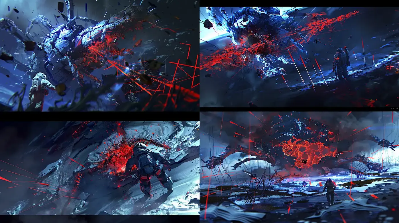 Futuristic and Dramatic Digital Art with Dark Themes - Midjourney sref style