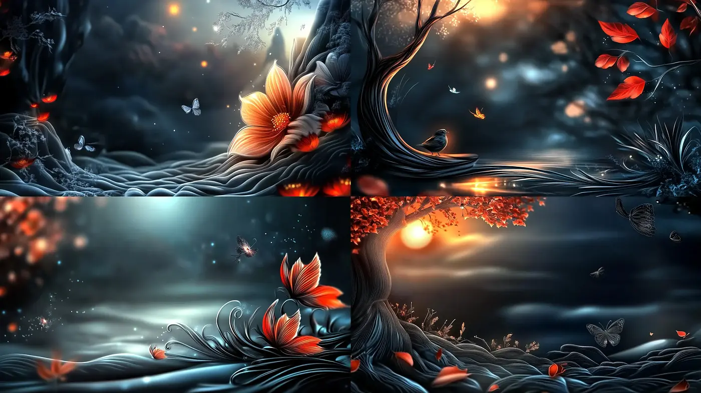 Whimsical Nocturnal Blossoms: A Fantastical Fusion of Night and Nature - Midjourney sref style