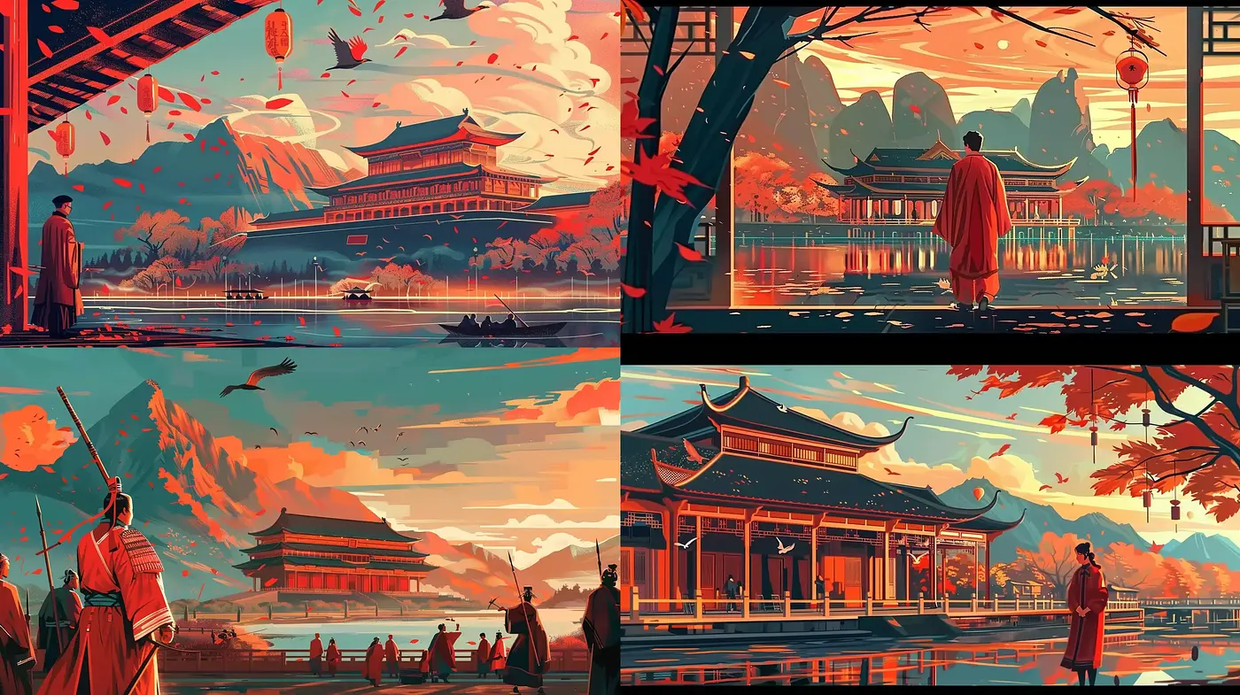 Harmonious Fusion of Traditional Eastern Imagery and Contemporary Illustration Techniques - Midjourney sref style
