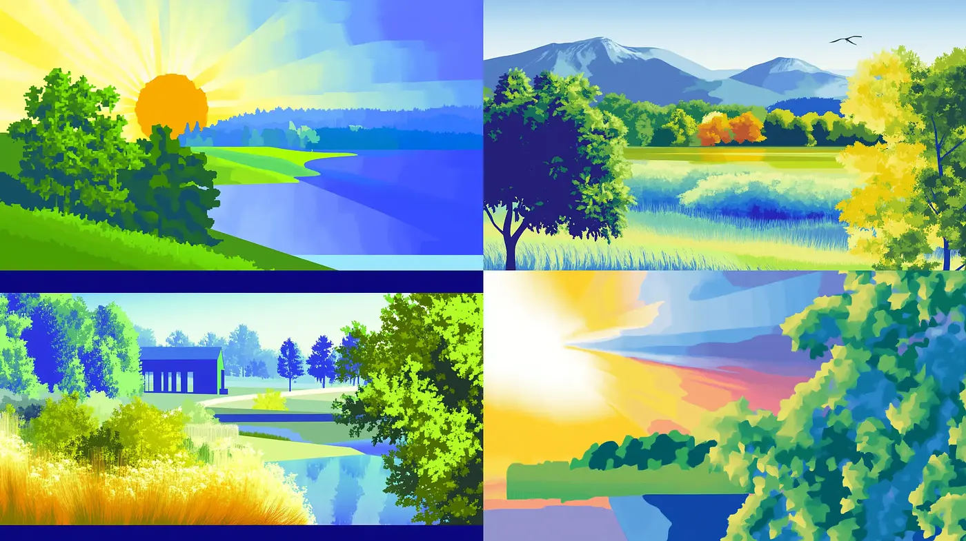 Saturated Serenity in Simplified Horizons - Midjourney sref style