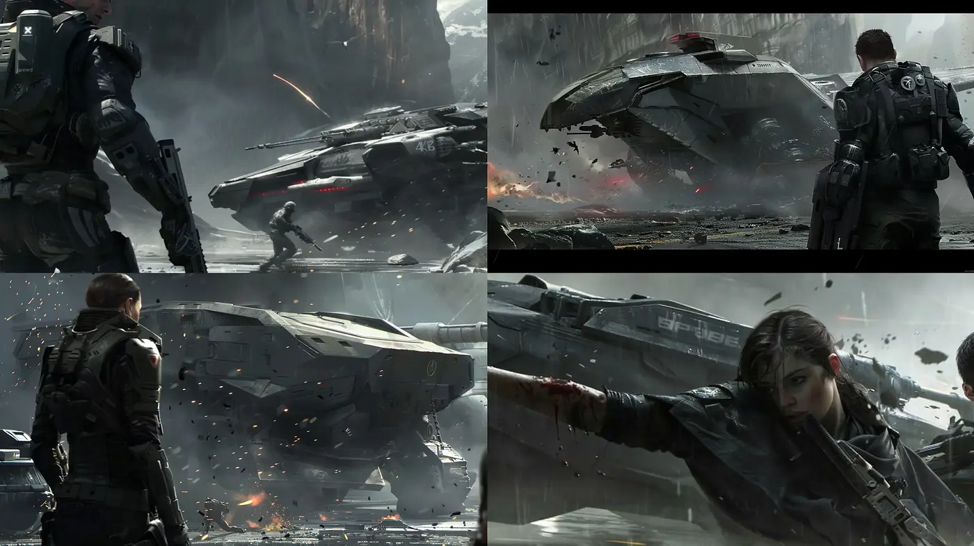 Gritty Sci-Fi Vistas: An Homage to Futuristic Desolation and Valor - Midjourney sref style