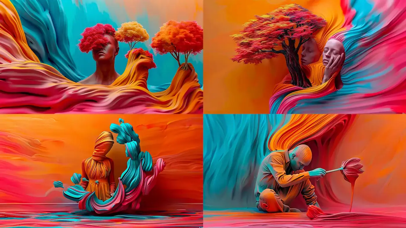 Vibrant and Surreal Fusion of Nature and Emotion - Midjourney sref style