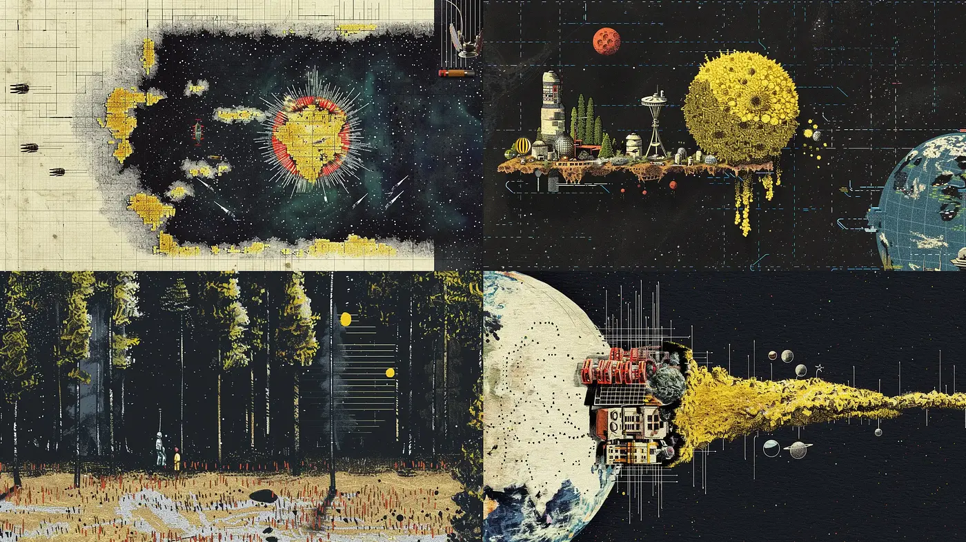 Dystopian Retro-Futuristic Collage - Midjourney sref style
