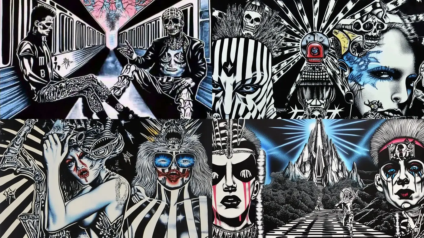 Surreal Noir Reverie: A Fusion of Hyperrealism and Pop Surrealism - Midjourney sref style