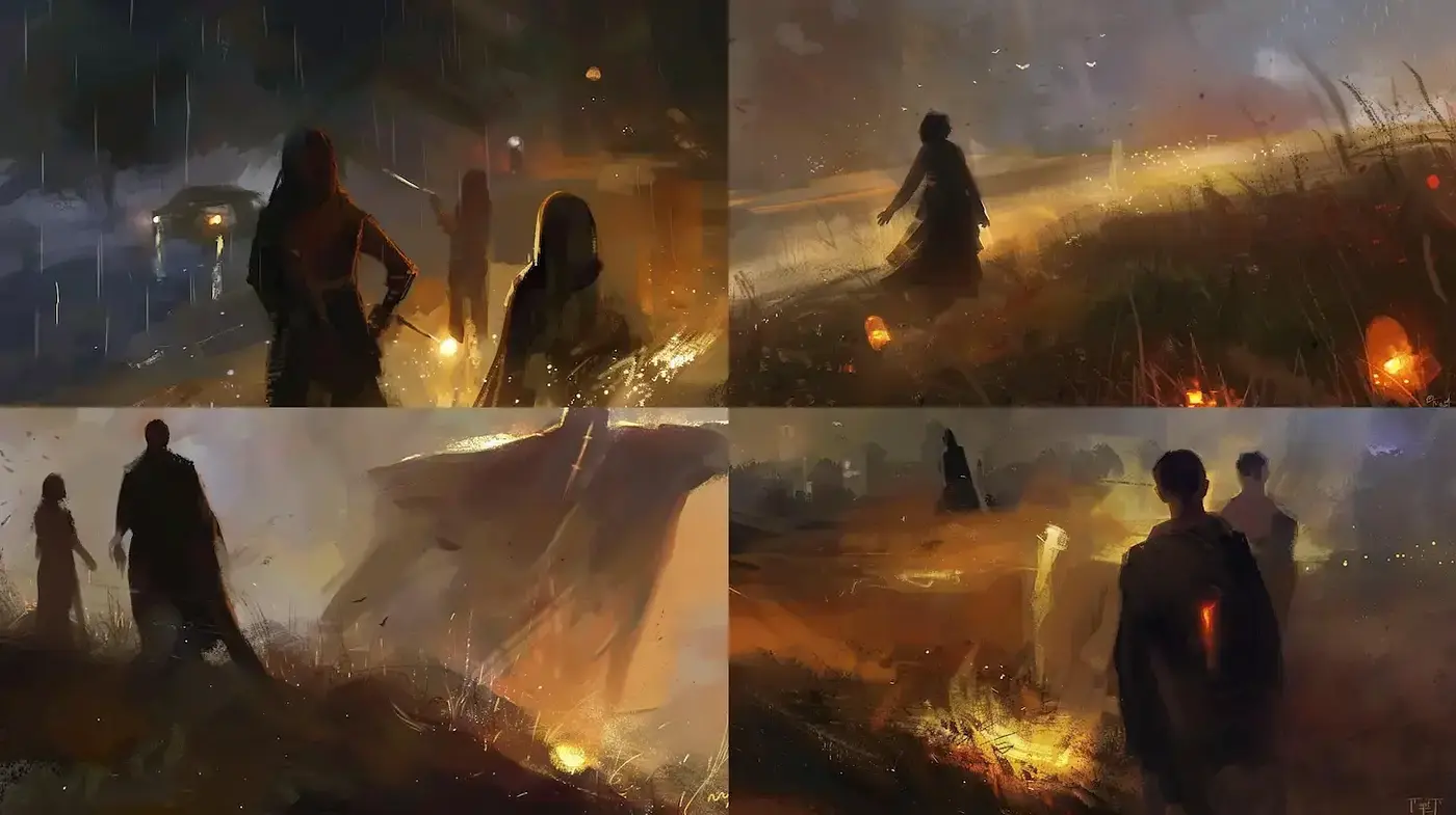 Mysterious and Atmospheric Digital Art Style with Impressions of Light and Shadow - Midjourney sref style