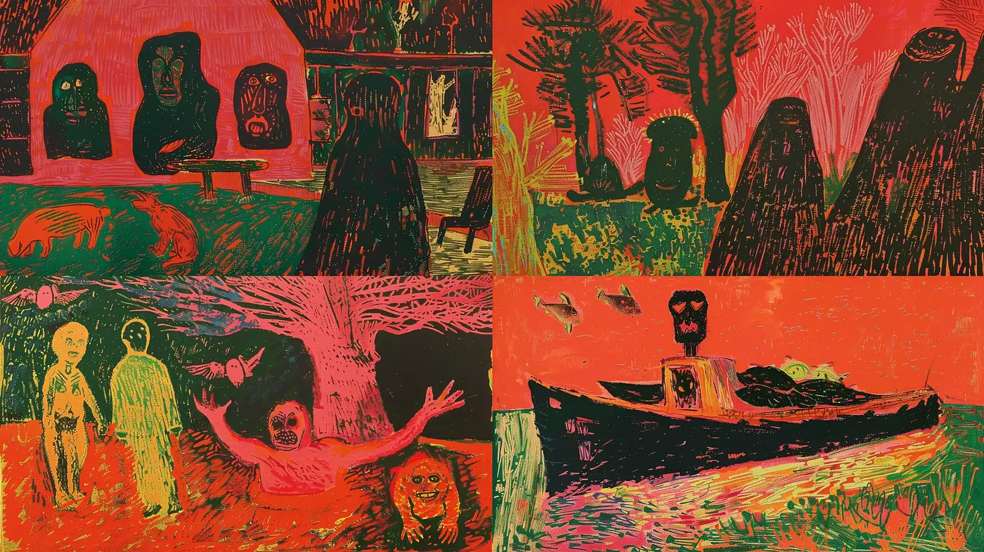 Radiant Expressionist Nightscapes with a Vivid Contrast Palette - Midjourney sref style