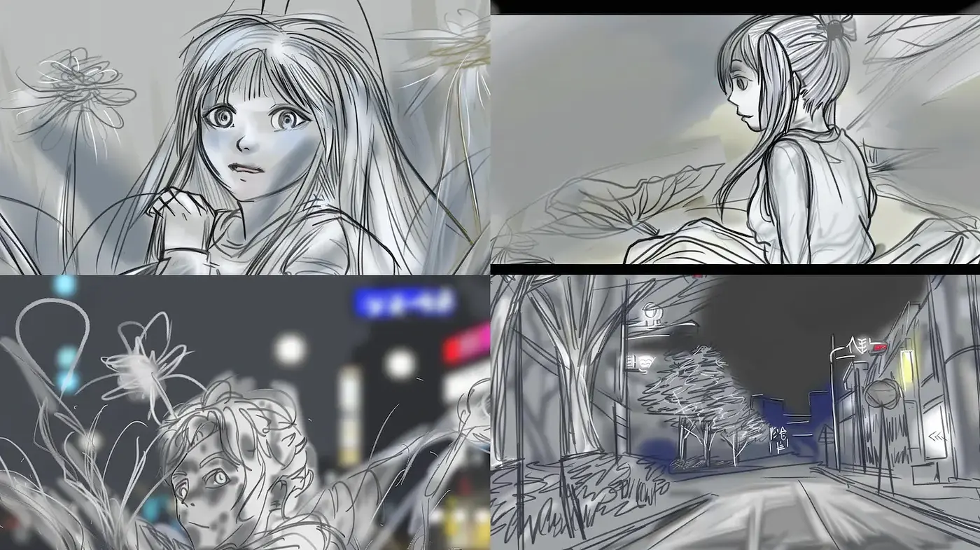 Anime-inspired sketch art with a dramatic and atmospheric tone - Midjourney sref style