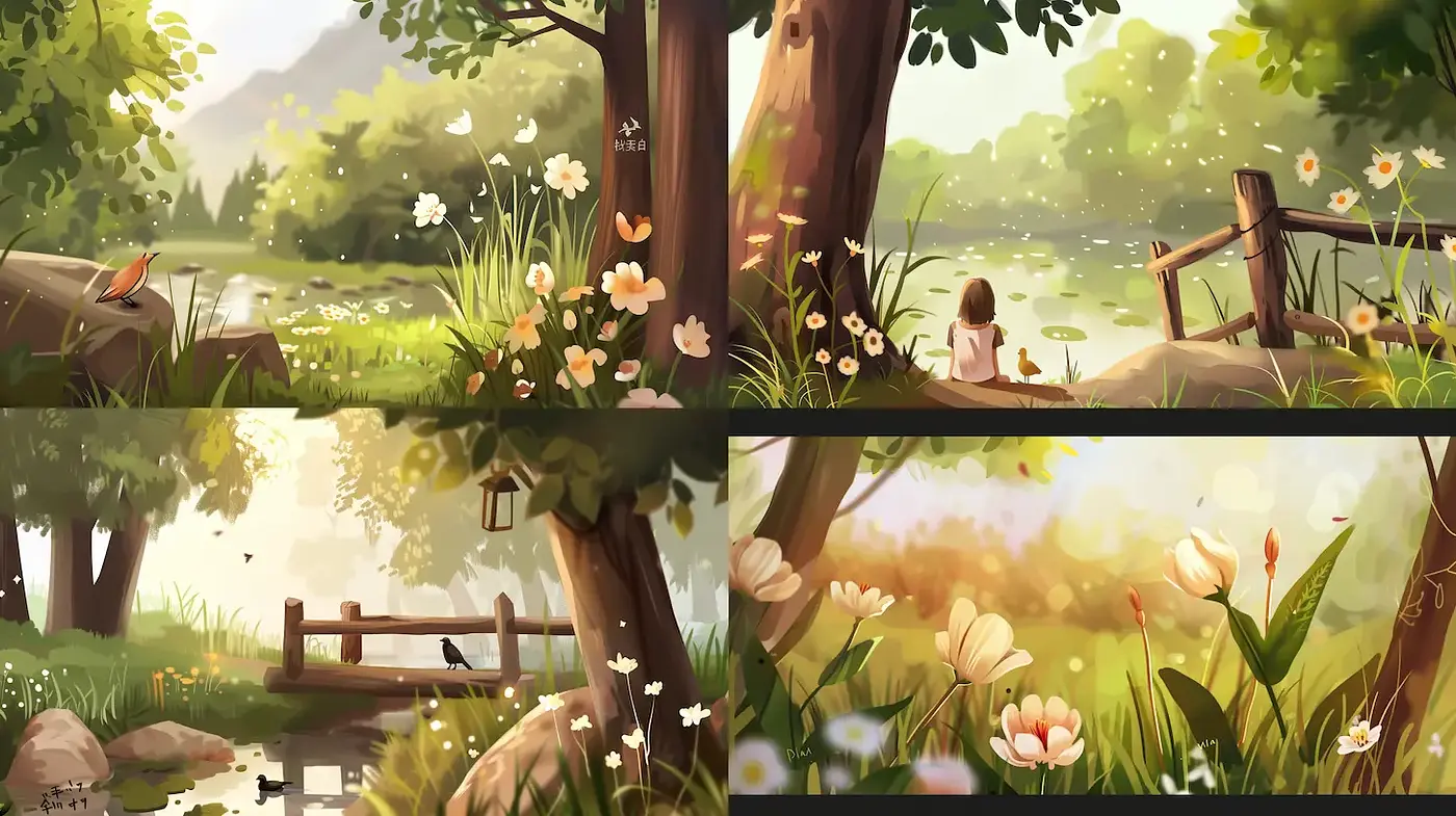 Whimsical Serene Nature Landscapes with a Soft Aesthetic - Midjourney sref style