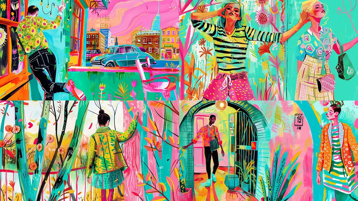 Vibrant and playful modern illustrations with a surreal twist - Midjourney sref style