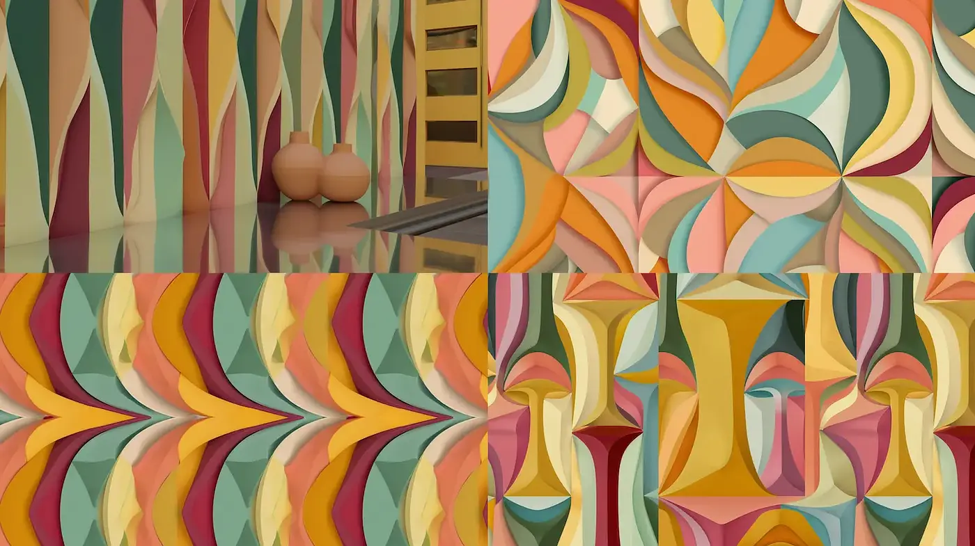 Vibrant abstract patterns with playful curves and textures - Midjourney sref style