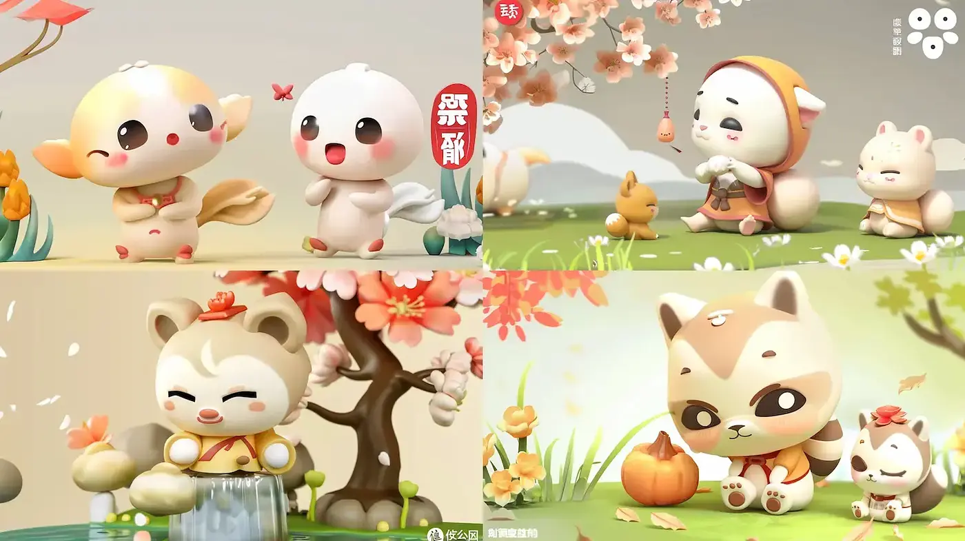 Charming Whimsical Characters in a Playful Natural Setting - Midjourney sref style