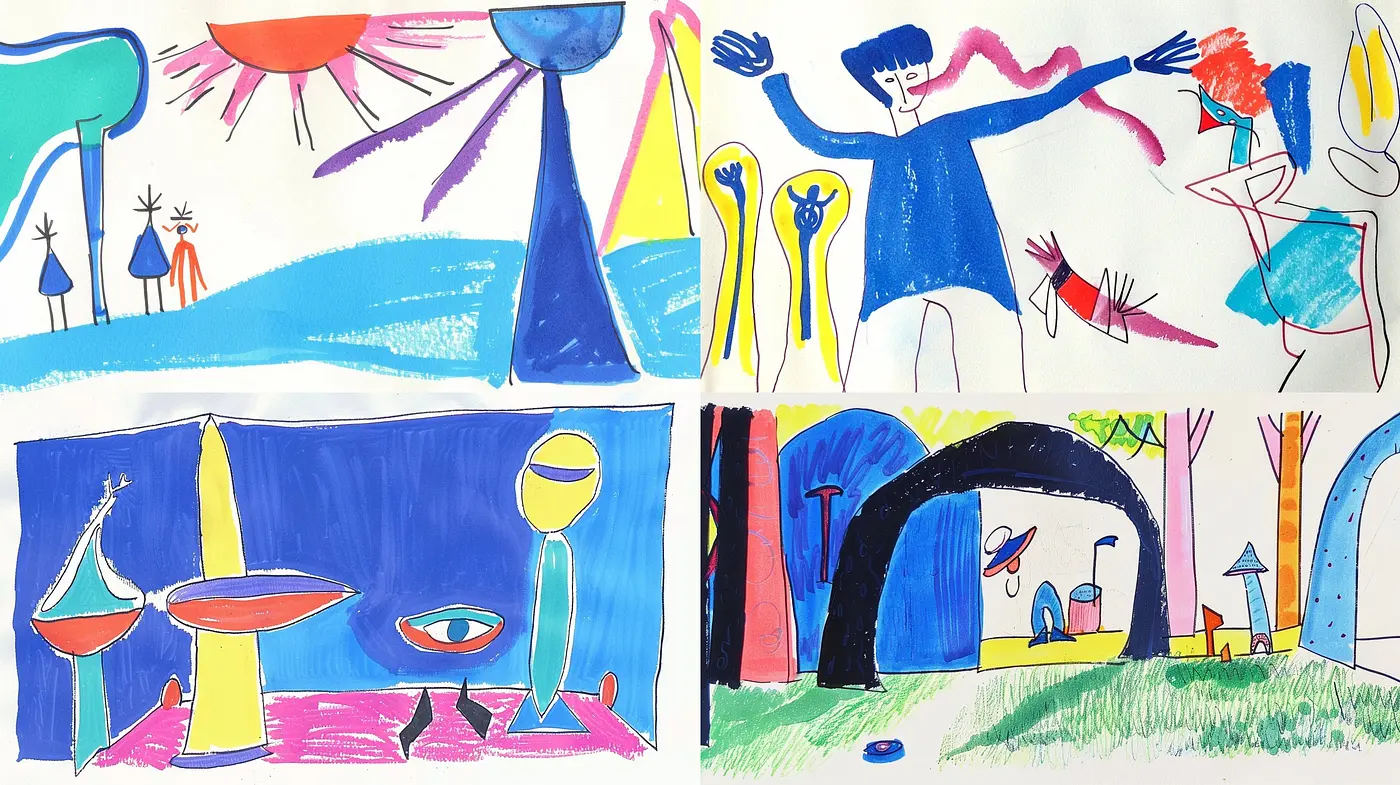 Vibrant Primitivism and Childlike Spontaneity in Brushwork - Midjourney sref style