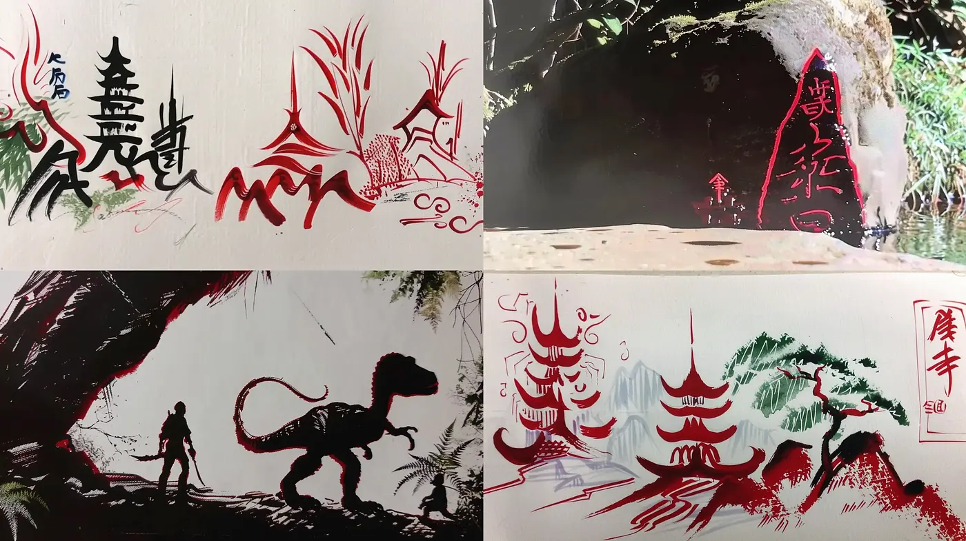 East Asian Ink Wash Fusion with Mythical Overtones - Midjourney sref style
