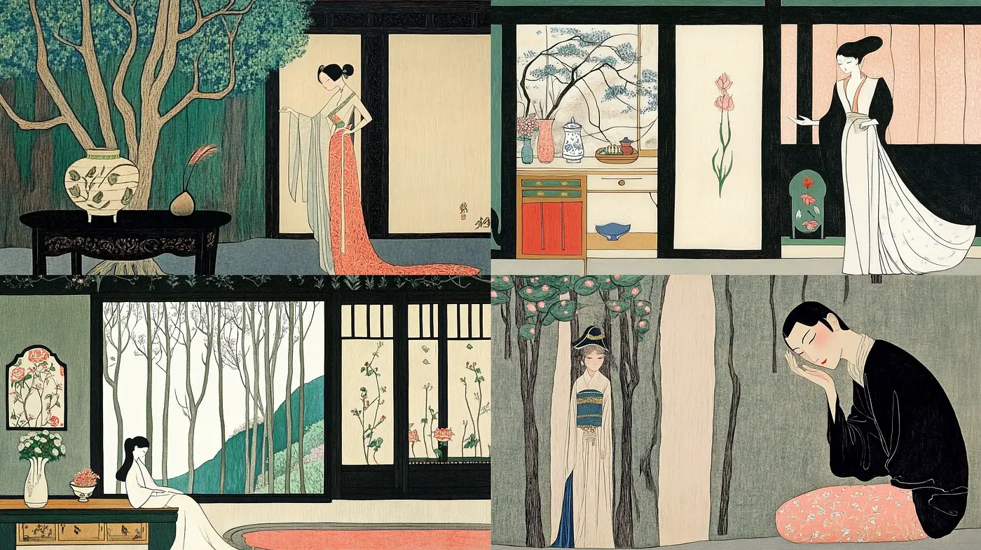 Ethereal Elegance in Stylized East Asian Environments - Midjourney sref style