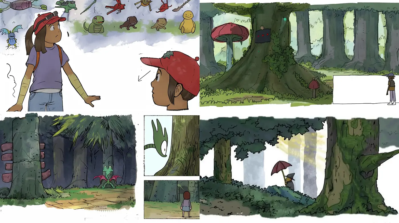 Whimsical Forest Adventure with Hand-Drawn Animation Aesthetics - Midjourney sref style