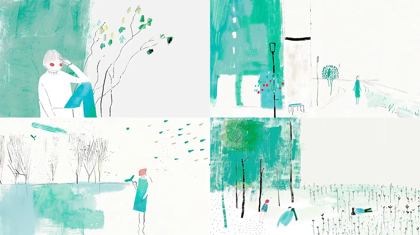 Abstract Serenity in Shades of Mint and Coral - Midjourney sref style