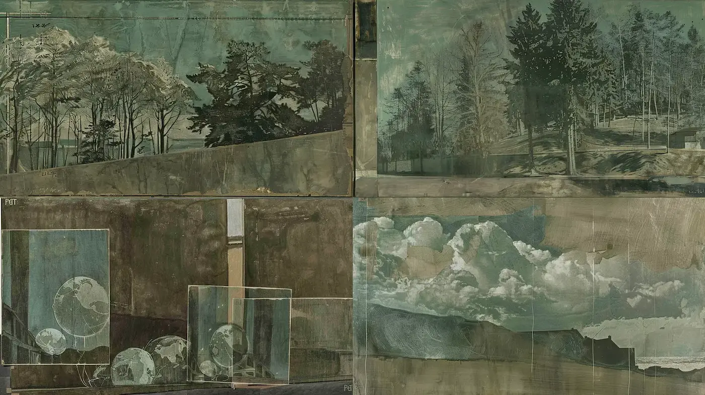 Serene Atmospheric Landscape with Modernist Touches - Midjourney sref style