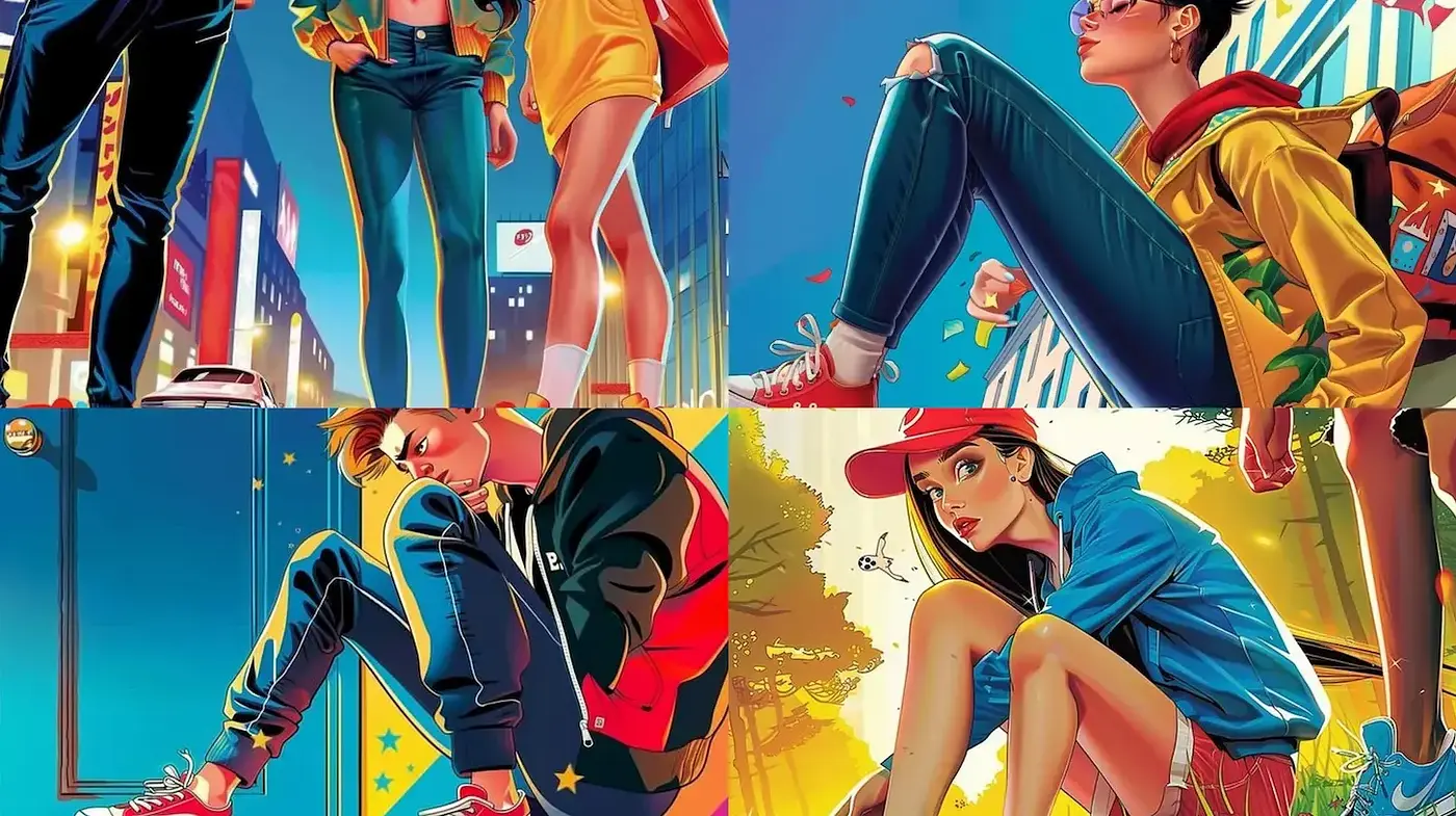 Vibrant Urban Youth Culture Illustrated with a Retro Influence - Midjourney sref style
