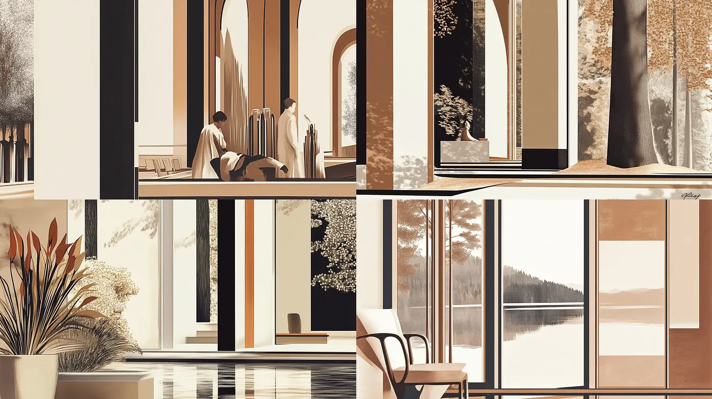 Tranquil Symmetry in Sepia: A Homage to Modernist Serenity - Midjourney sref style