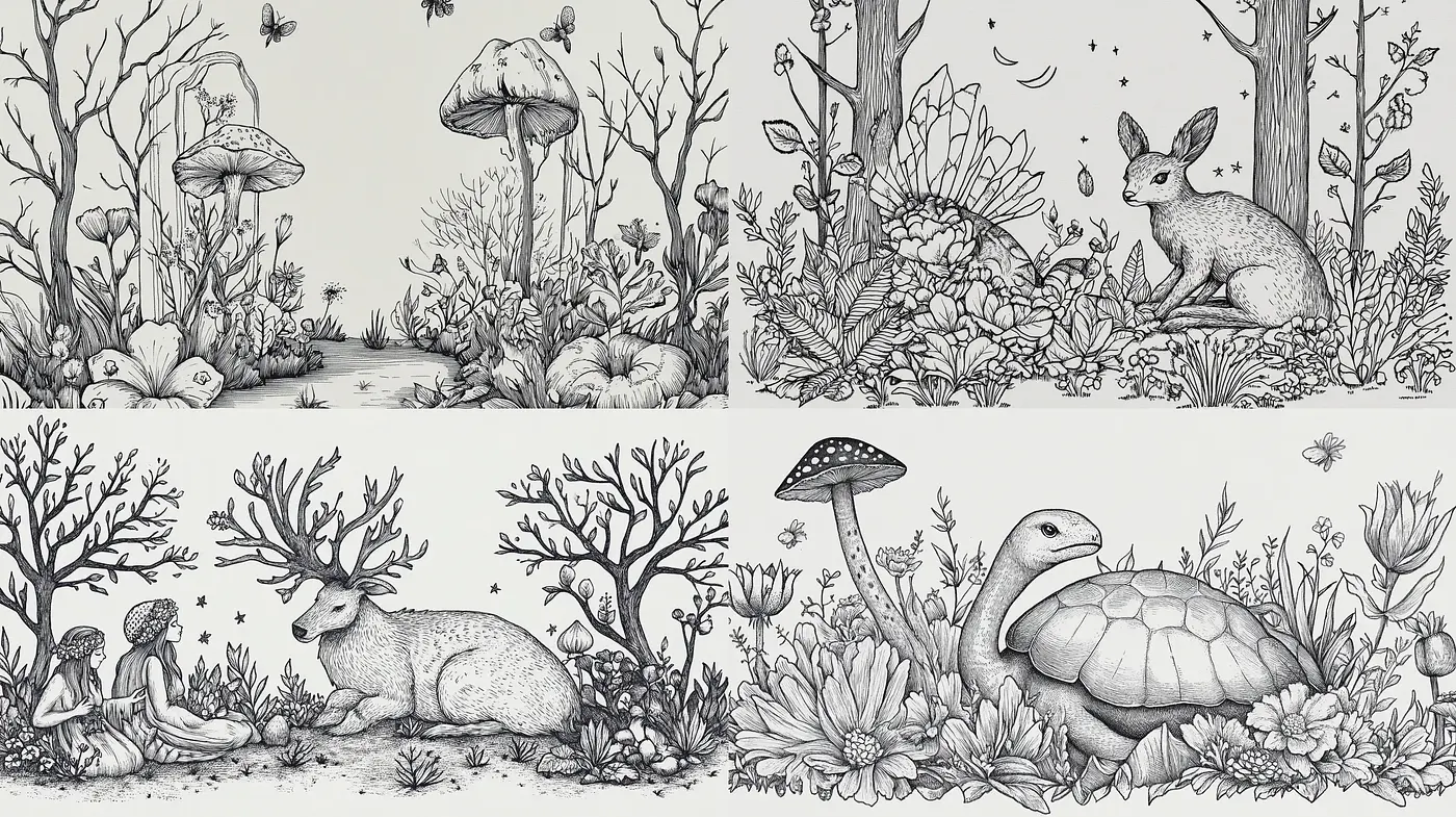 Monochromatic Enchanted Forest Dreamscape - Midjourney sref style