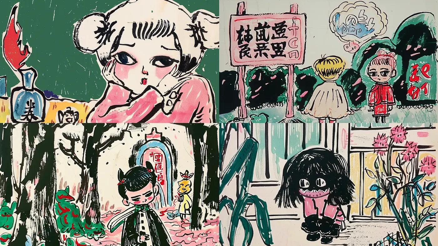 Whimsical Strokes of Child-Like Imaginings: A Fusion of Doodles and Vividity - Midjourney sref style