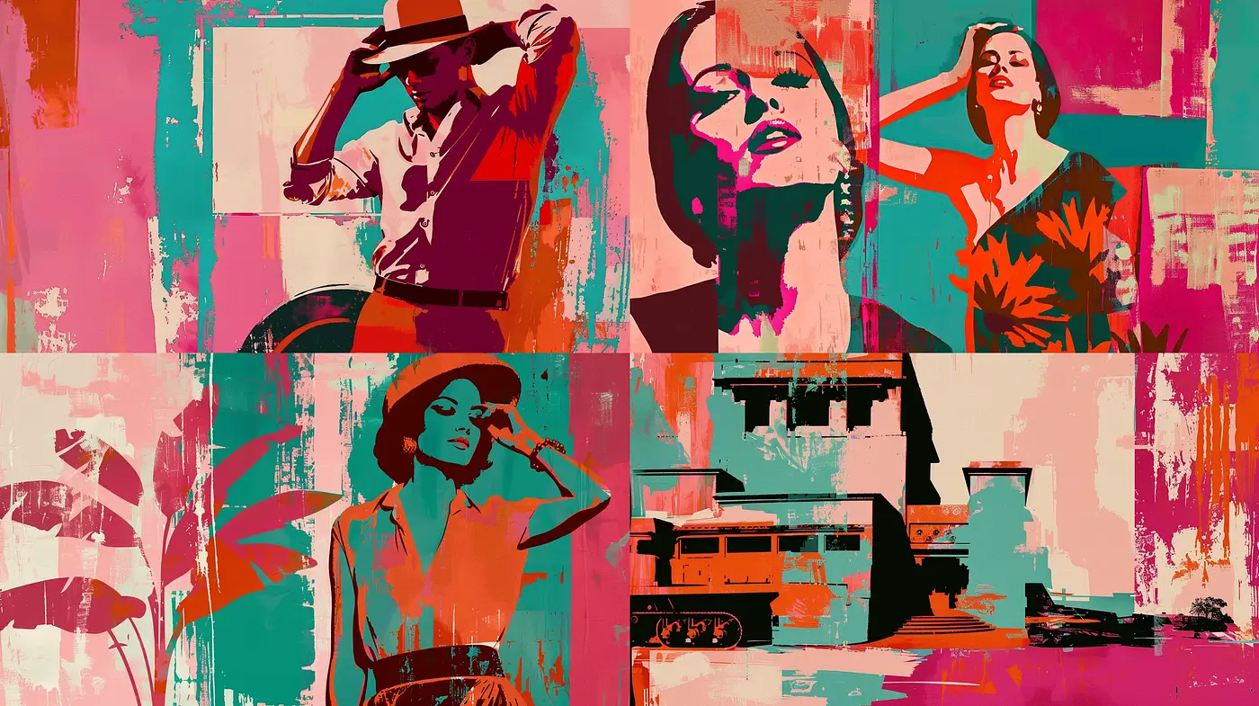 Retro Pop Art Panache with Vivid Textural Contrast - Midjourney sref style