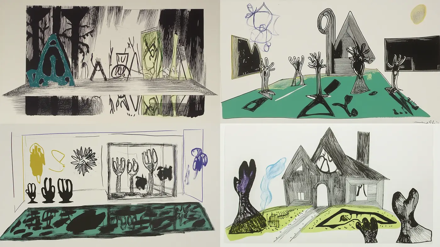 Abstract Expressionist Doodles with a Whimsical Twist - Midjourney sref style