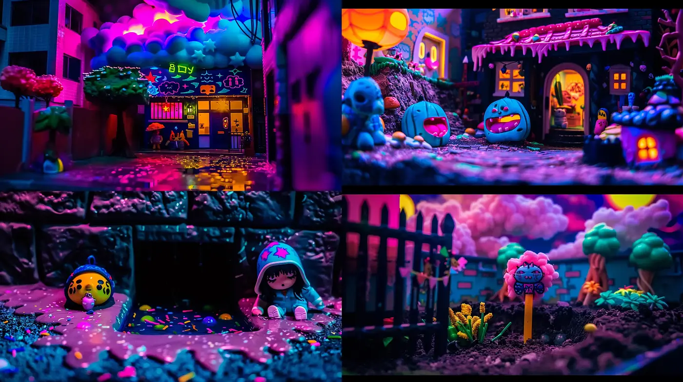 Neon Fantasy Toyland: A Vivid and Whimsical Dreamscape Imagery - Midjourney sref style