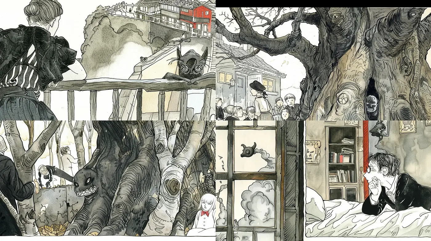 Intricate Inkwork and Ethereal Monochrome: A Consistent Exercise in Dreamlike Storytelling - Midjourney sref style