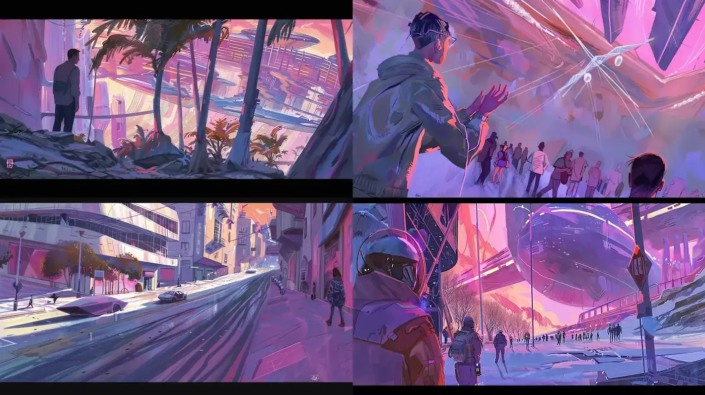 Vibrant Futuristic Urban Scenes with a Dreamlike Quality - Midjourney sref style