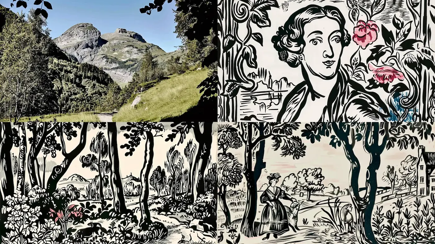 Eclectic Blend of Nature and Portraiture with Vintage Illustration Elements - Midjourney sref style