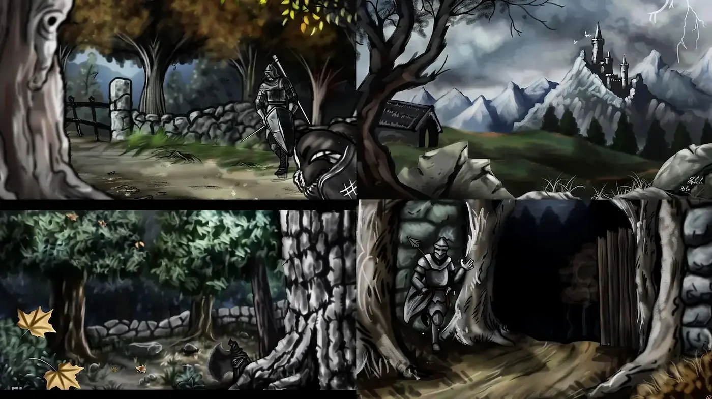 Consistent Fantasy Landscape with Dramatic Elements - Midjourney sref style