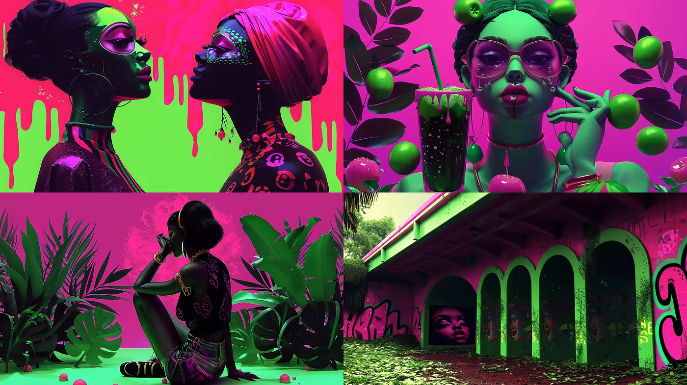 Surreal Vibrance: A Harmony of Pop Neo-Expressionism and Psychedelic Undertones - Midjourney sref style